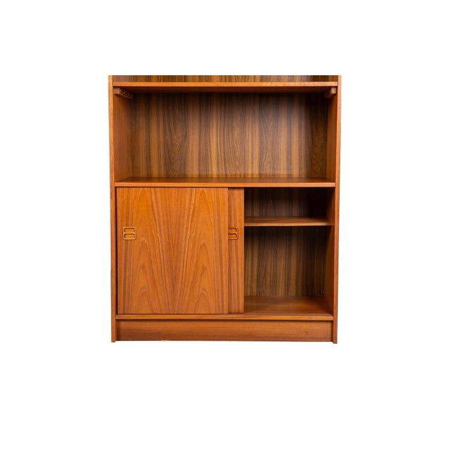 Brown Mid-Century Teak Hutch Bookcase Cabinet For Sale - Image 8 of 9