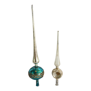 Vintage Set of 2 Turquoise Silver Christmas Tree Toppers