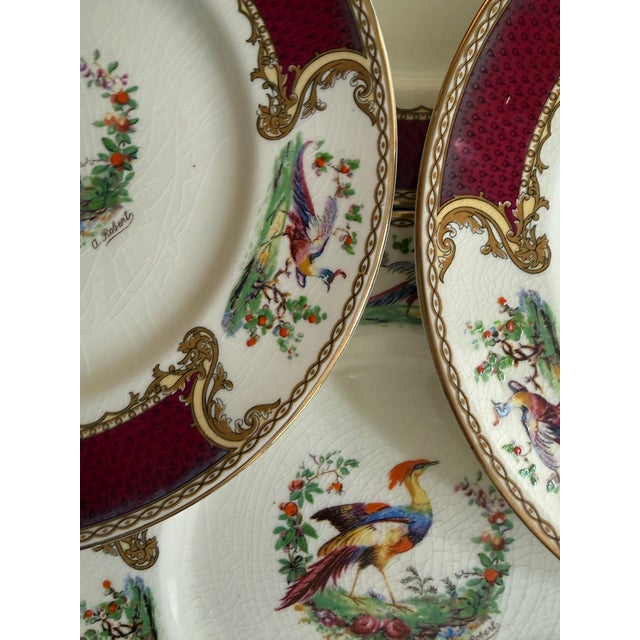 1940s 1940s Myott Chelsea Bird Dinner Plates Made in England Burgundy Transferware - Set of Eleven (11) 9 Inch For Sale - Image 5 of 12