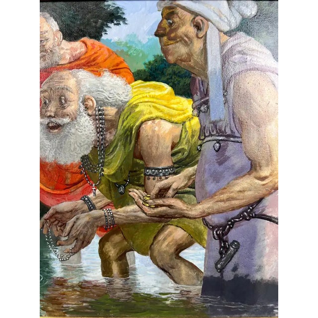 1980s Mythological or Allegorical Scene W Bathing Female Figure Oil on Canvas, Framed 1980's For Sale - Image 5 of 16