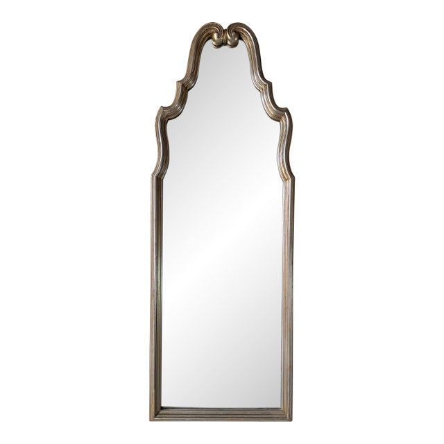 1970s Hollywood Regency Sculpted Silver Wood Wall Mirror by Bassett For Sale