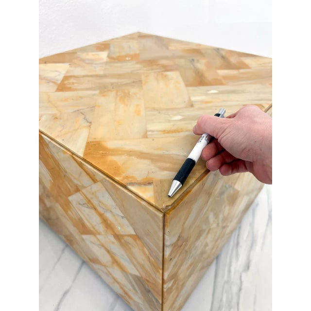 Tan 1970's Herringbone Onyx Pedestal Cocktail Tables, a Pair For Sale - Image 8 of 11