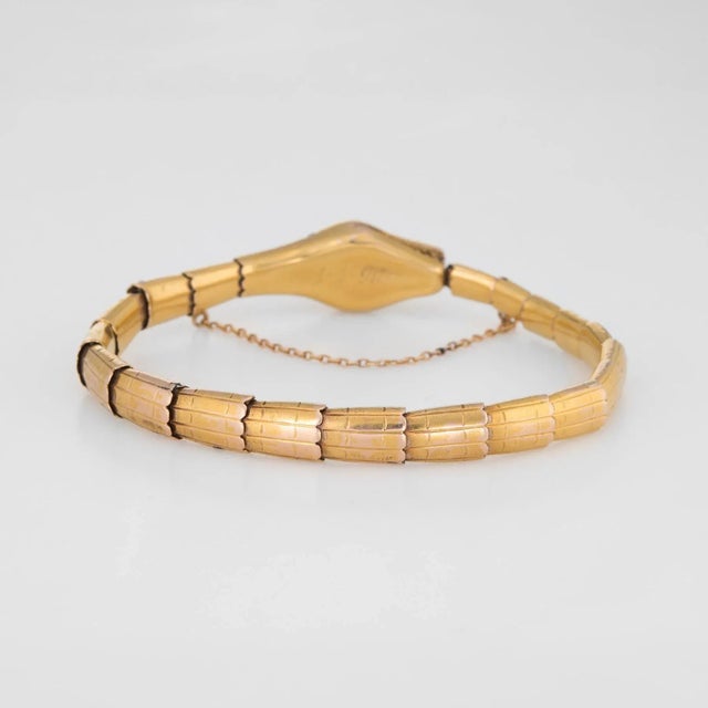 Antique Edwardian Snake Bracelet 18k Yellow Gold Diamond Ruby Vintage For Sale - Image 4 of 6