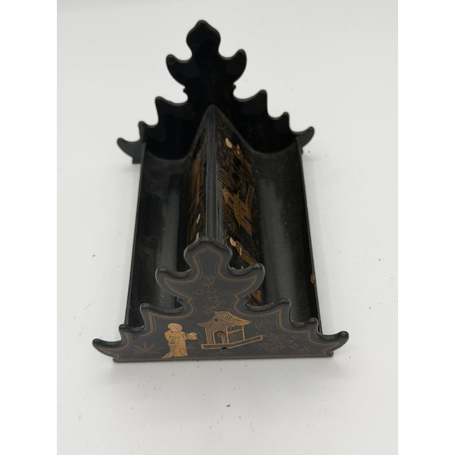 Black Late 19th Century A. Victorian Chinoiserie or Japanese Black. Lacquer Pen Rack or Display Stand For Sale - Image 8 of 8