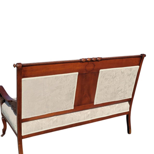 Brown Antique 19th C Eastlake Loveseat Refinished Walnut Victorian Upholstered Settee For Sale - Image 8 of 18
