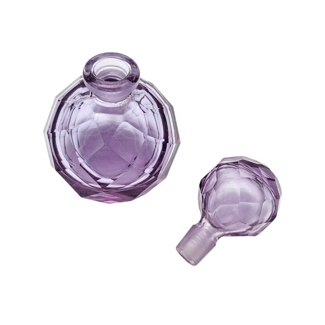 Japanese Irice Cut Glass Perfume Bottle, Purple Alexandrite Tone, 4.75" For Sale - Image 11 of 13