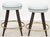 Set of Five French Mid-Century Modern Stools, 1950s, aluminum frames with brass ring foot rests and pale blue leather...