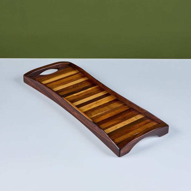 Narrow tray by Don Shoemaker for Señal, Mexico, c.1960s. The tray has a Cocobolo frame with integrated handles and...