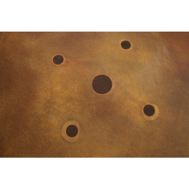 Patinated Steel Side Table With Hammered Metal Leg For Sale - Image 10 of 10