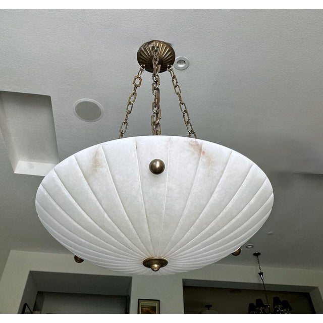 1970s Directoire Style French Alabaster Pendant Chandelier For Sale In Palm Springs - Image 6 of 18