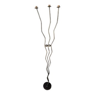 Vintage Handmade Brutalist Wrought Iron Floor Candleholder For Sale