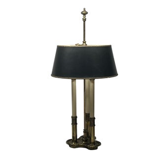 Mid 20th Century Stiffel Brass 3-Light Bouillotte Table Lamp With Black Tôle Shade For Sale
