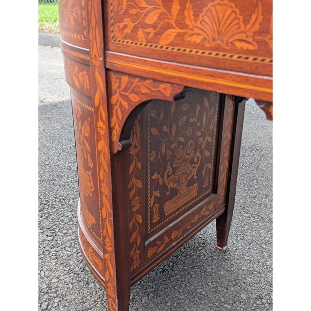 Antique Continental Marquetry Inlaid Kidney-Form Desk With Satinwood Floral Inlay For Sale - Image 9 of 12