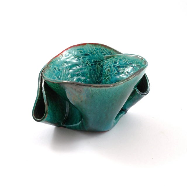 Large Blue Copper Cartoccio from Ceramiche Lega For Sale - Image 4 of 4