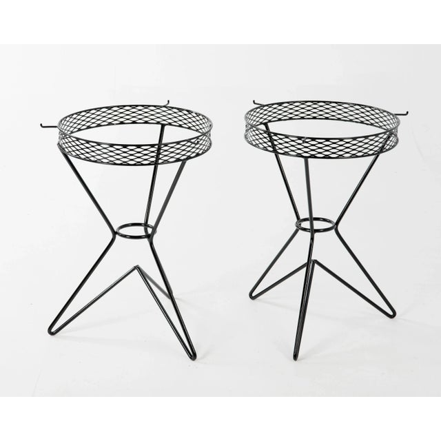 Metal Modern Atomic Three Hairpin Leg Tables After Tony Paul Fredrick Weinberg Iron Wire Mesh Tripod - a Pair For Sale - Image 7 of 11