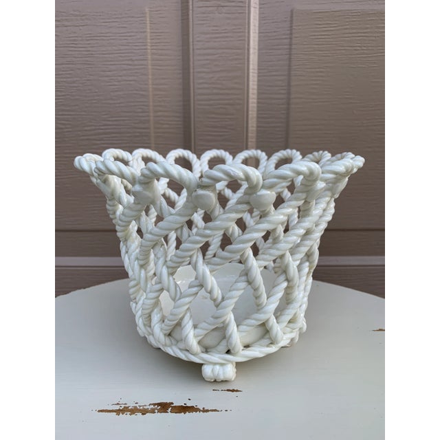 French Country Trompe l'Oeil Porcelain Rope Basket Cachepot For Sale In South Bend - Image 6 of 10