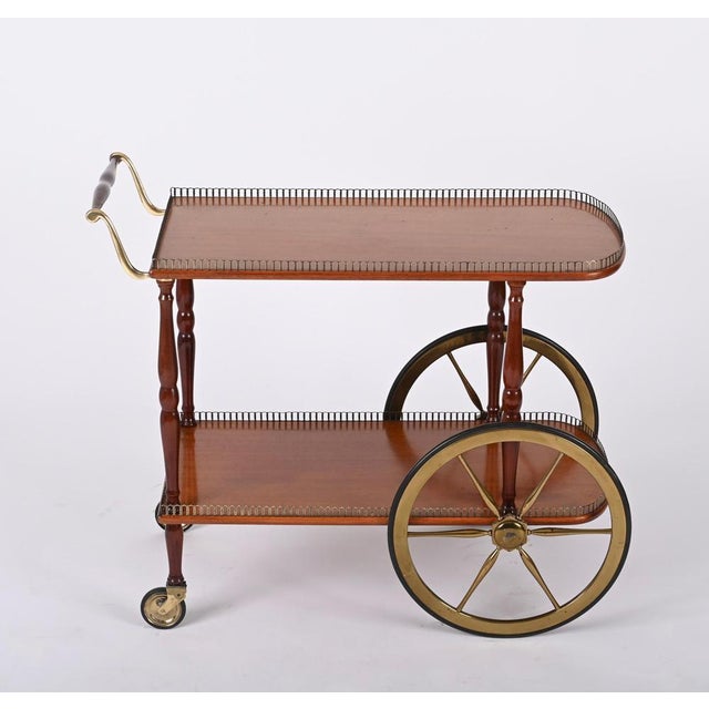 Mid-Century Italian Mahogany and Brass Serving Bar Cart, 1960s For Sale - Image 9 of 18