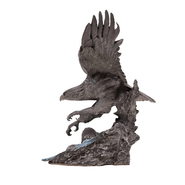 Metal The Alaskin Chilkat Bald Eagle Statue in Pewter by Paul Brunelle, 2000 For Sale - Image 7 of 14