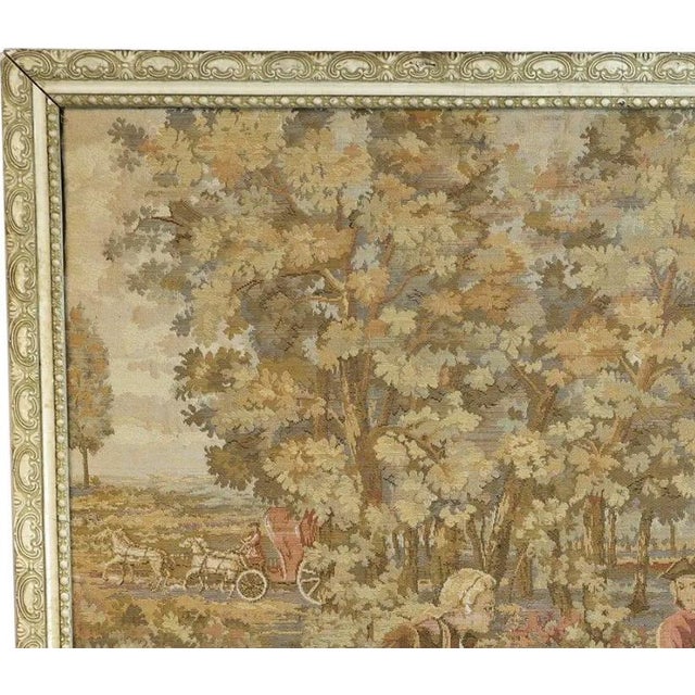 Shabby Chic Large Vintage Framed French Hunting Scene Tapestry – Aubusson-Style Verdure Jacquard For Sale - Image 3 of 10