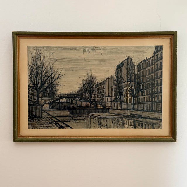 Mid-Century Paris Canal Scene Print in the Manner of Bernard Buffet For Sale - Image 9 of 9