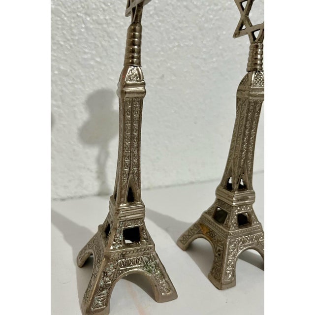 Contemporary Mid Century Mod Judaica Chrome Eiffel Tower Star of David Candle Holders France, c. 20th century For Sale - Image 3 of 4