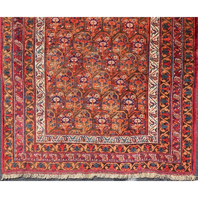 Fine Persian Antique Afshar Rug in Orange and Copper Background & Multi Colors 4'2 X 5'2 For Sale - Image 9 of 12