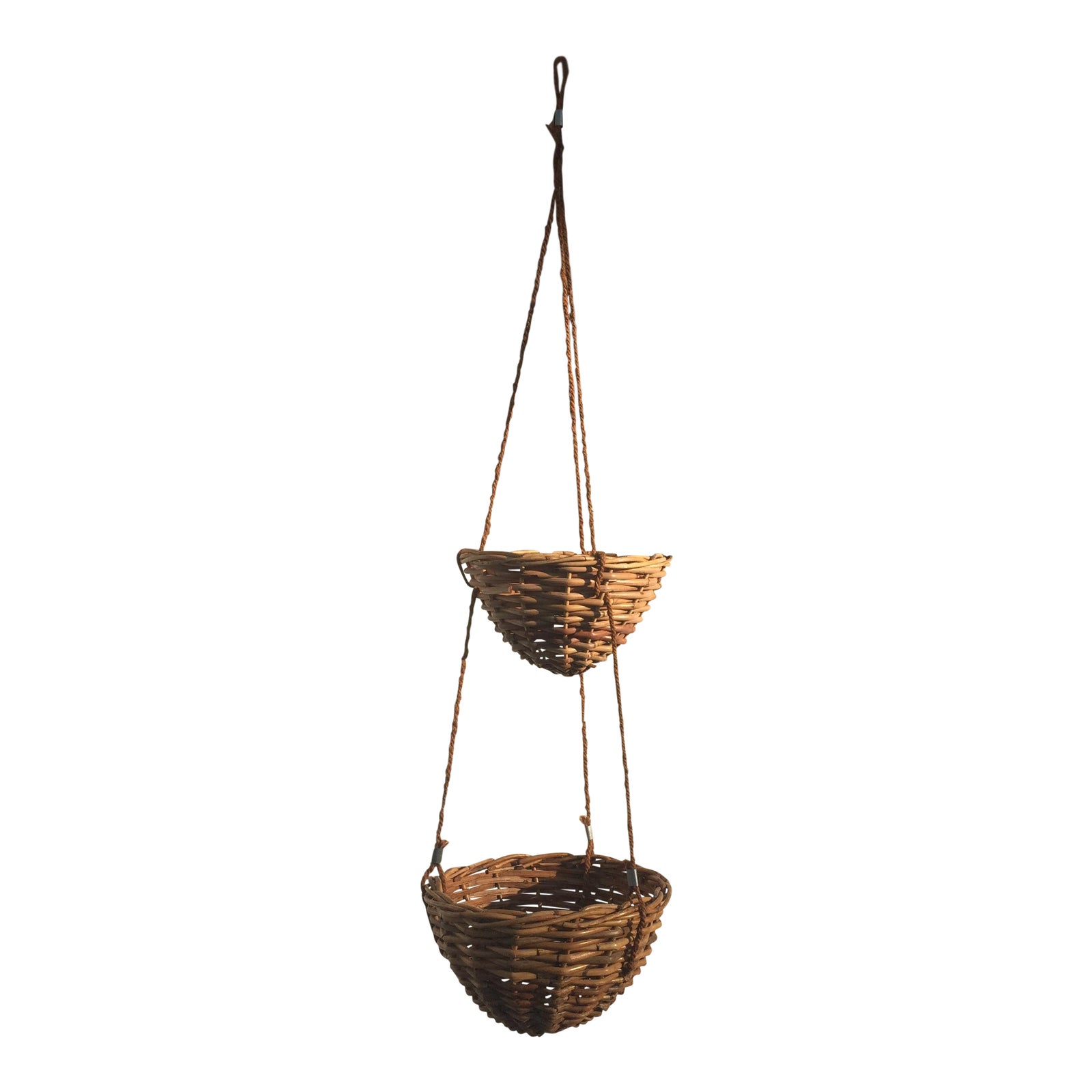 2 Tier Boho Hanging Rattan Basket Chairish