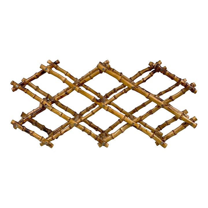 Vintage Boho Coastal Rattan Bamboo Wine Bottle Rack | Chairish