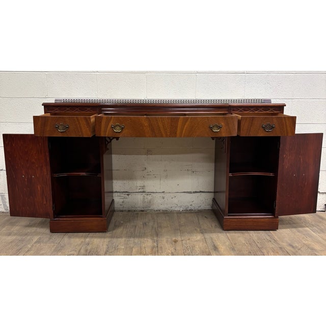 Vintage Chippendale Style Galleried Mahogany Sideboard Buffet Console Desk For Sale - Image 10 of 17