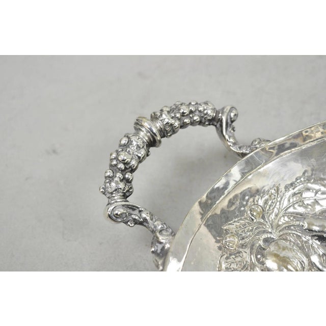 Early 20th Century Antique Victorian Silver Plated Fruit Harvest Repousse Centerpiece Fruit Bowl For Sale - Image 5 of 16