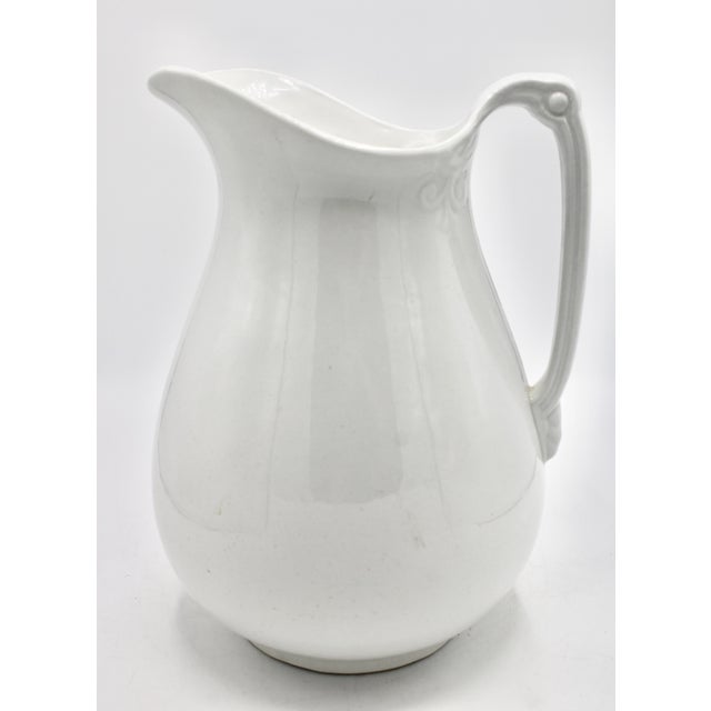 Farmhouse Large Vintage English White Ironstone Pitcher For Sale - Image 3 of 10