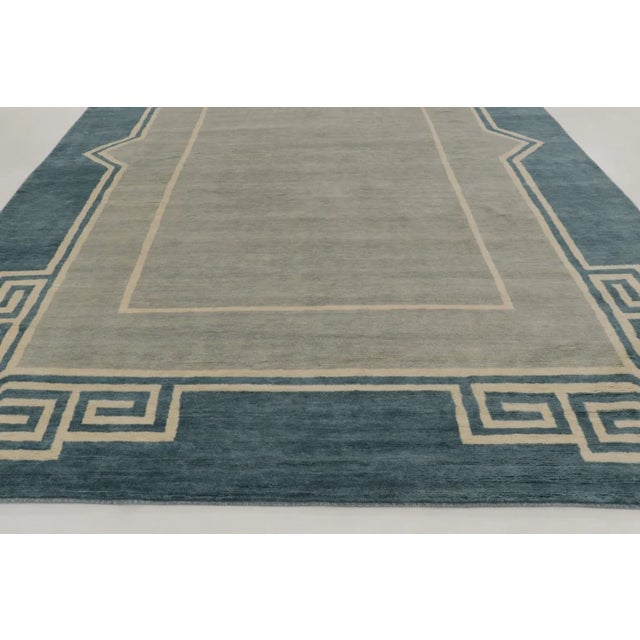Rug & Kilim’s Oversized Contemporary Art Deco Style Rug in Teal, Ivory & Gray For Sale - Image 9 of 11