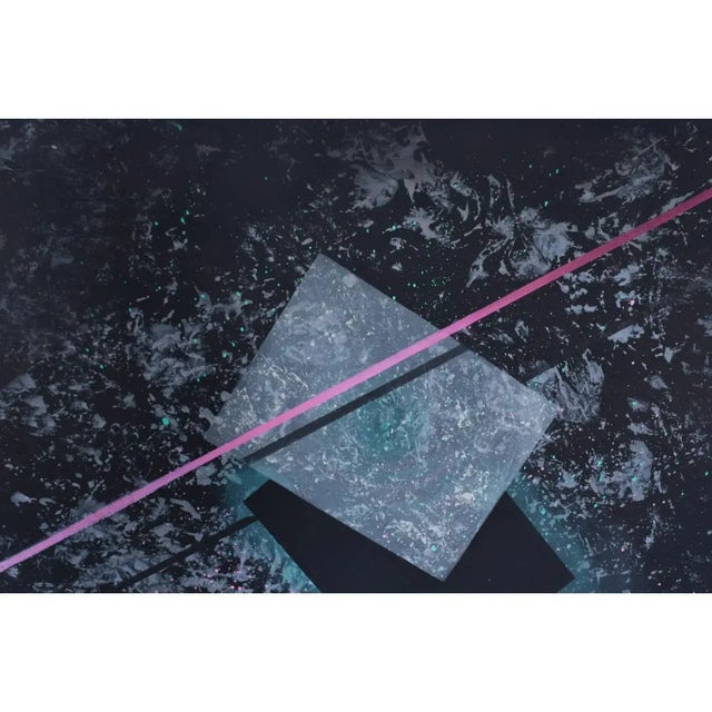1980s Dana 1980s Large Black Pink and Blue Geometric Memphis Style Painting For Sale - Image 5 of 14