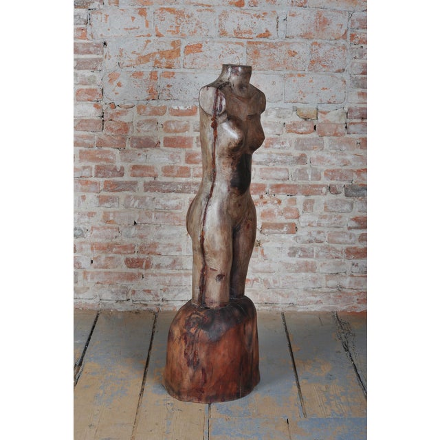 Wood Art Deco Nude Sculpture in Polychromed Wood, 1930s For Sale - Image 7 of 9