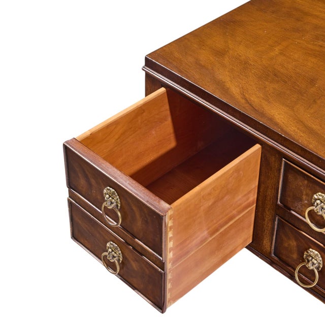 Brown Ej Victor Burlwood and Walnut Lion Head Handle Coffee Table For Sale - Image 8 of 11