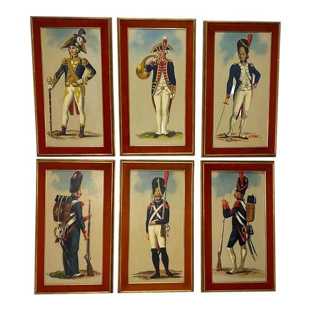 Early 20th Century French Napoleonic Military Figure Oil Paintings in Gilt Frames — Set of 6 For Sale