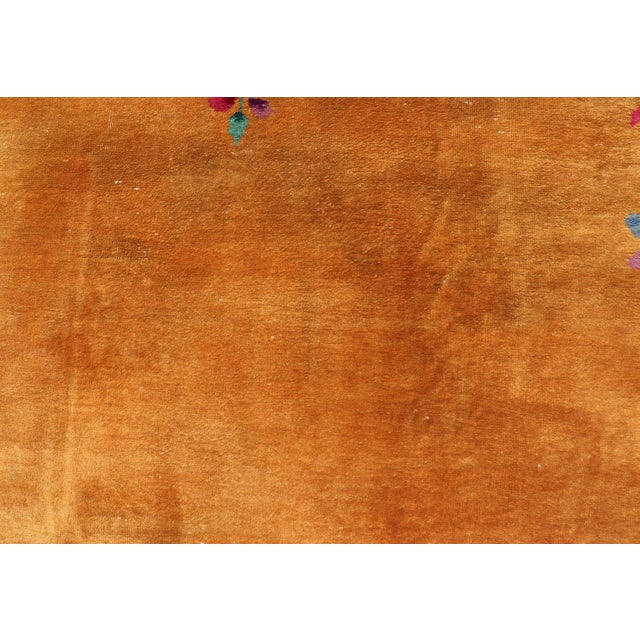 Antique Art Deco Rug in Marigold Field With Plum and Floral Accents For Sale - Image 11 of 15