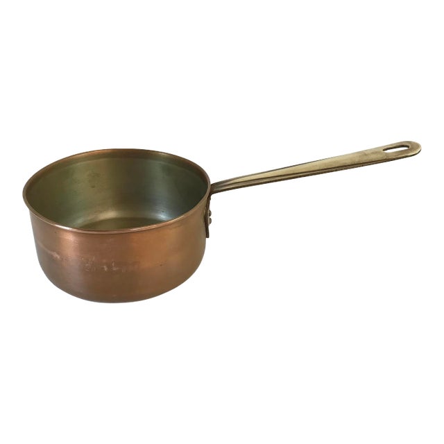 Vintage French Copper Pot With Brass Handle For Sale
