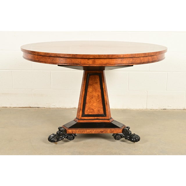 Baker Furniture Stately Homes Collection Burl Wood and Parcel Ebonized Regency Center Table For Sale - Image 11 of 14