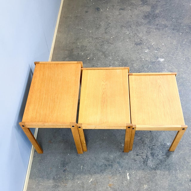 Brown Mid-Century Oak Nesting Tables by Christian Jensen, 1960s, Set of 3 For Sale - Image 8 of 12