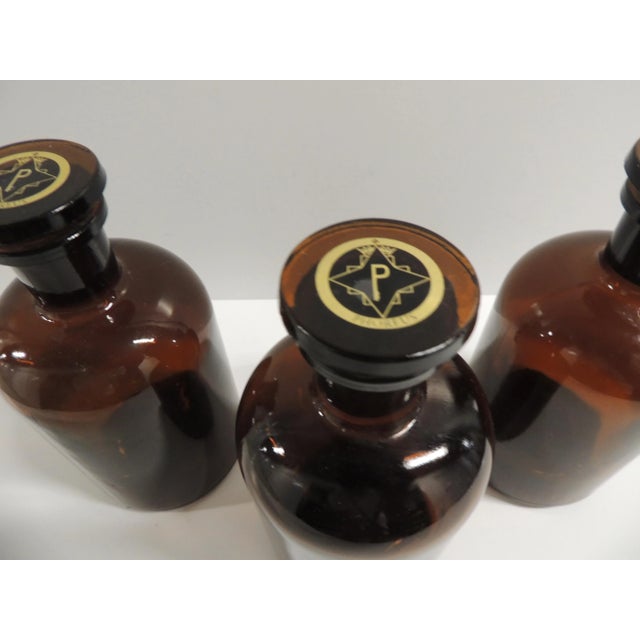 Vintage Amber Color Glass Pharmacy Apothecary Bottles - Set of 3 For Sale - Image 4 of 5