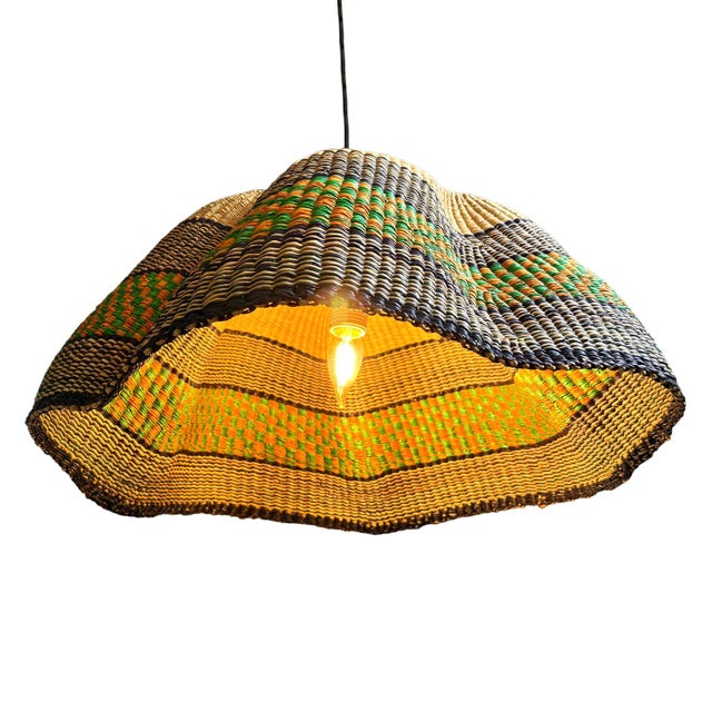 Vintage Bolga Wave Tribal Organic Basket Pendant Light For Sale - Image 4 of 4