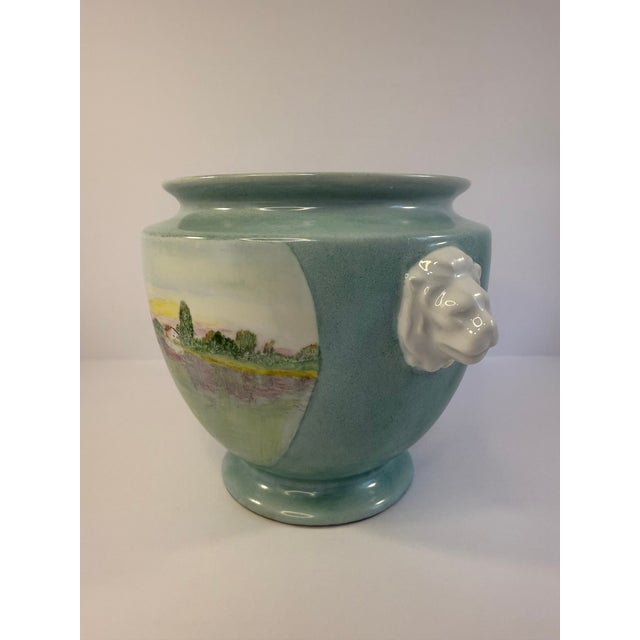 Aqua Jardiniere or Planter With Pastoral Landscape Scenes For Sale - Image 4 of 9