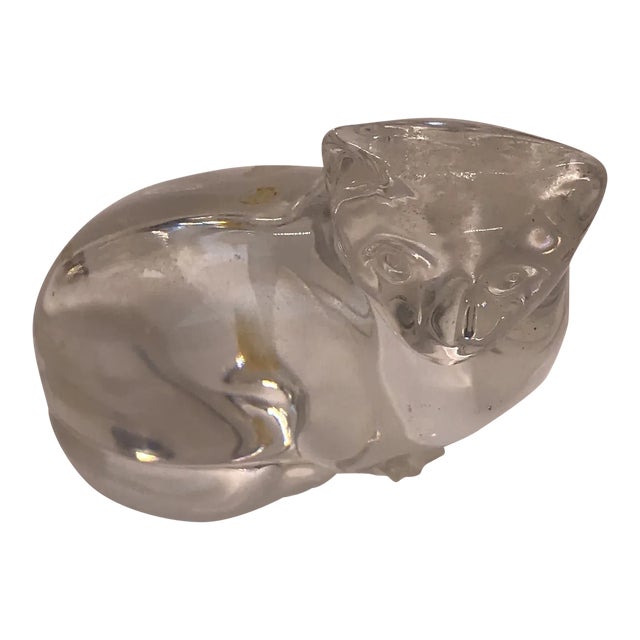 1980s Villeroy and Boch Crystal Glass Cat Figurine For Sale