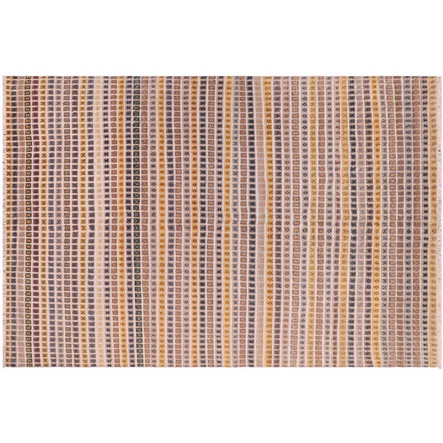 Gray Boho Chic Gray/Blue High Low Wool Rug - 7'9'' X 10'6'' For Sale - Image 8 of 8