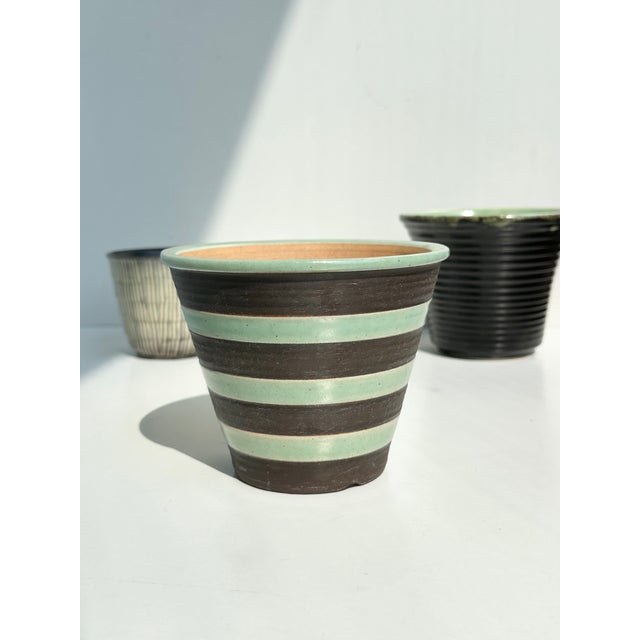 Vintage German Plant Pots in Mint Green and Brown-Anthracite Tones from Veb Keramik Meissen, 1950s, Set of 3 For Sale - Image 11 of 18
