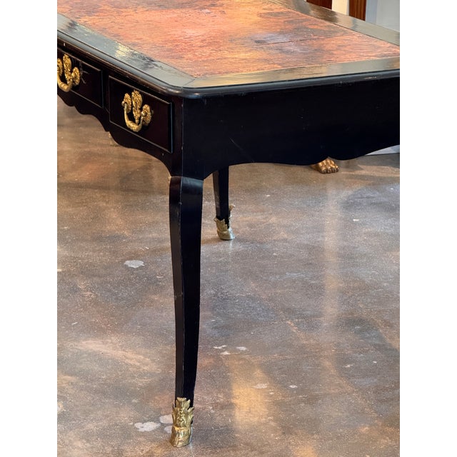 Early 19th Century French Ebonized Bureau Plat With Leather Top For Sale - Image 9 of 16