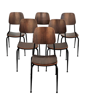 Mid-Century Italian Plywood Nutwood Chairs from Velca Legnano, 1960s, Set of 6