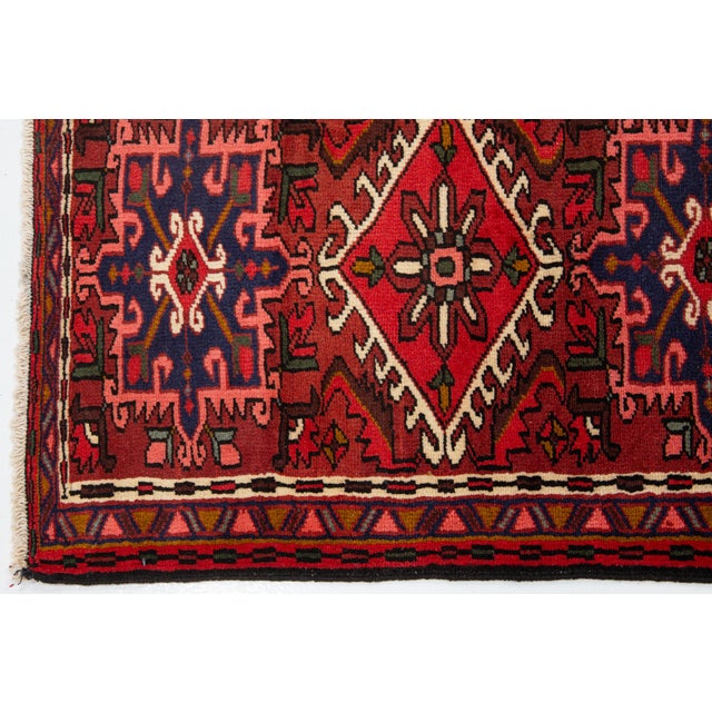 Red Vintage Persian Heriz Runner - Hand-Knotted Wool Hallway Rug For Sale - Image 8 of 8