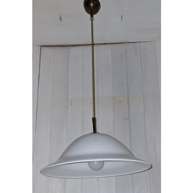 Vintage Ceiling Lamp with White Curved Glass Shade on Brass Mount, 1970s For Sale - Image 6 of 7
